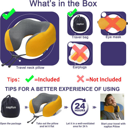 Neck Pillow for Travel, Memory Foam Airplane Pillow, Yellow