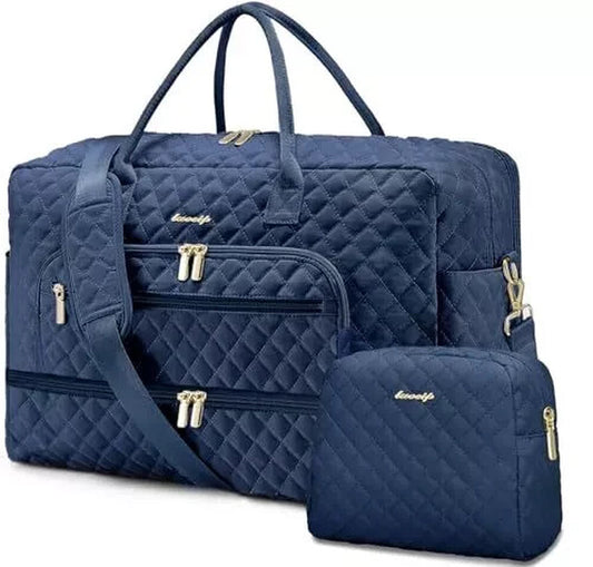 Large Women Travel Duffle Bag, Weekender Bags for Women with Shoe Navy