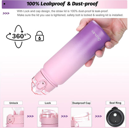 Water Bottles 20 Oz Insulated Water Bottle with Straw 3 Lids,Vacuum Stainless Steel Water Bottles, Leak & Sweat Proof Sport Water Bottle Gym for Kids Adults