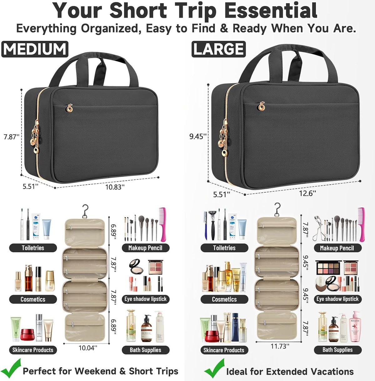 Travel Toiletry Bag for Women, Hanging Makeup Organizer Clear Pockets