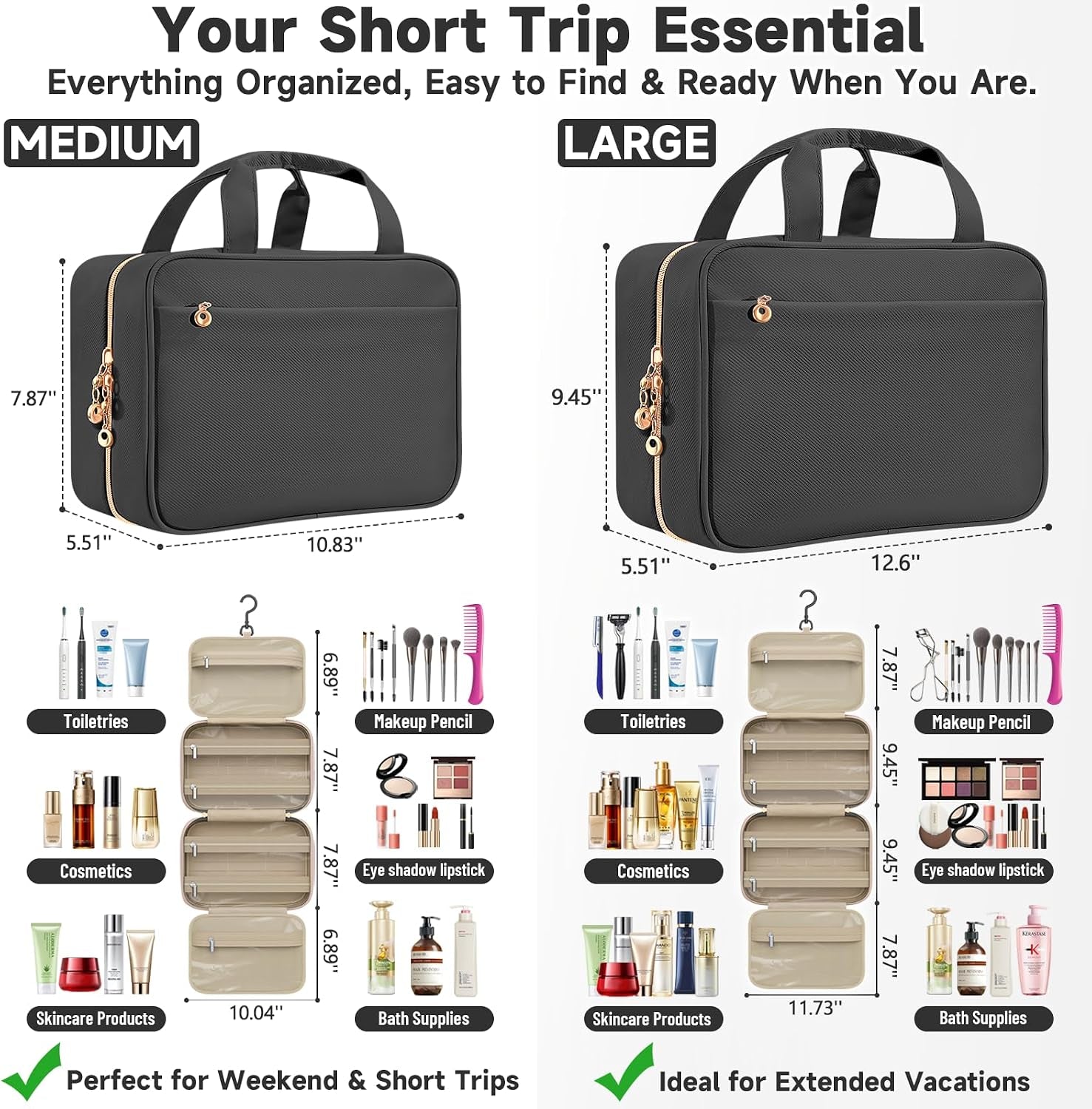 Travel Toiletry Bag for Women, Hanging Makeup Organizer Clear Pockets