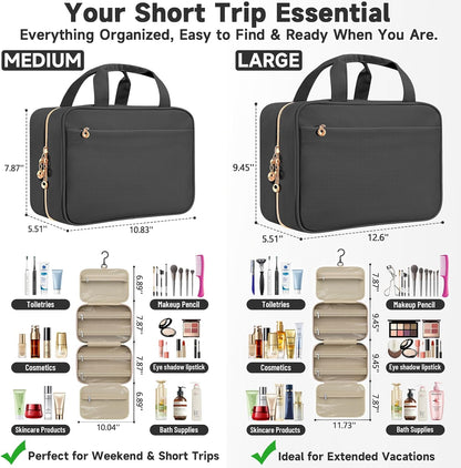 Travel Toiletry Bag for Women, Hanging Makeup Organizer Clear Pockets