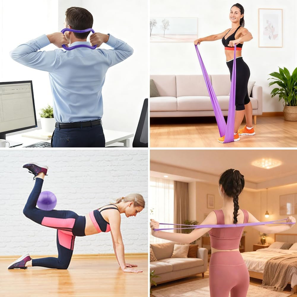 At Home Pilates Kit for Women, Home Workout Pilates Equipment Set with Pilates Ring, Ball, Resistance Band, Resistance Bands, Yoga Strap, Bag, Pilates Essentials Kit for Starter, Beginners
