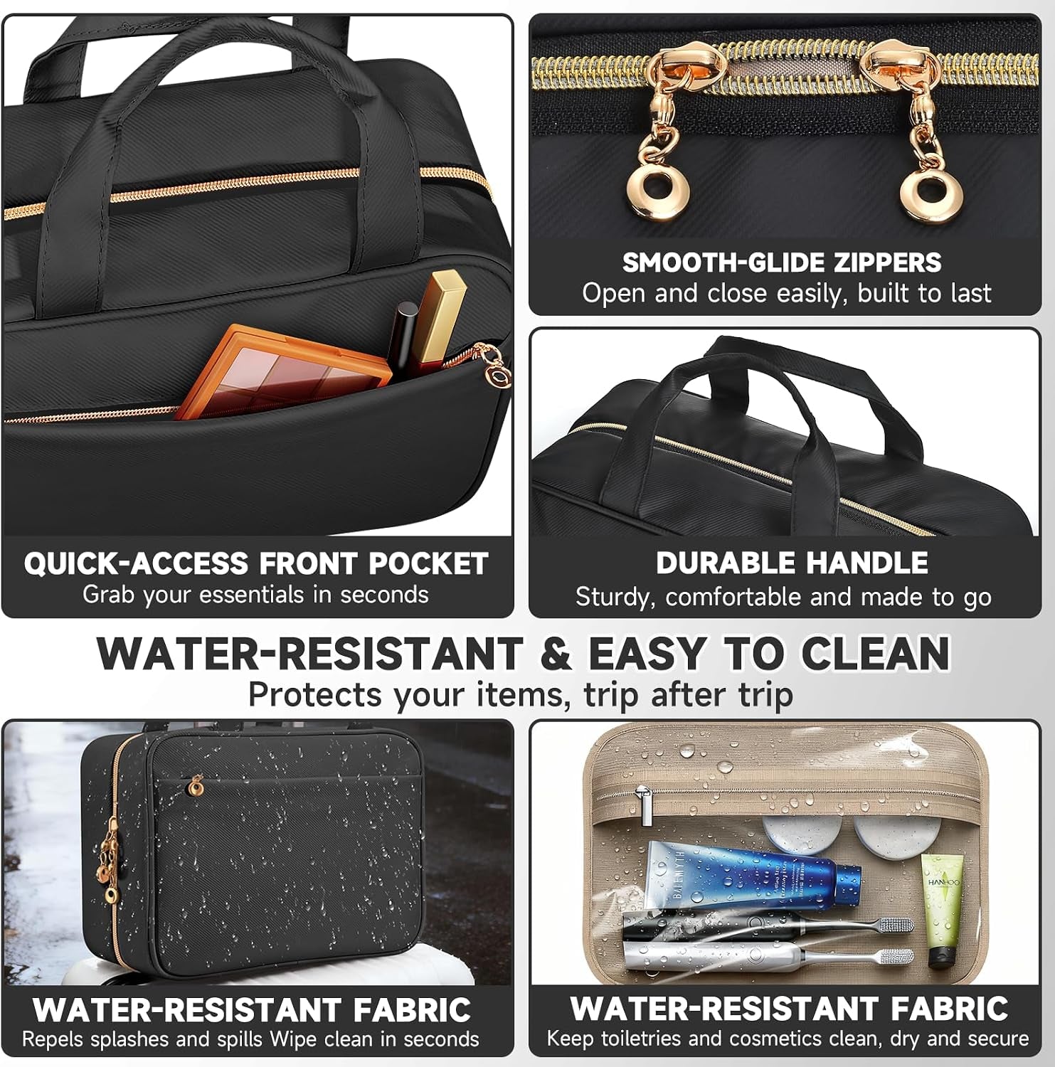 Travel Toiletry Bag for Women, Hanging Makeup Organizer Clear Pockets