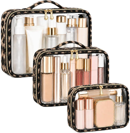 Clear Makeup Bags with Zipper, TSA Approved Travel Toiletry Bag,Clear Cosmetic Bag, Waterproof Make up Bag for Women