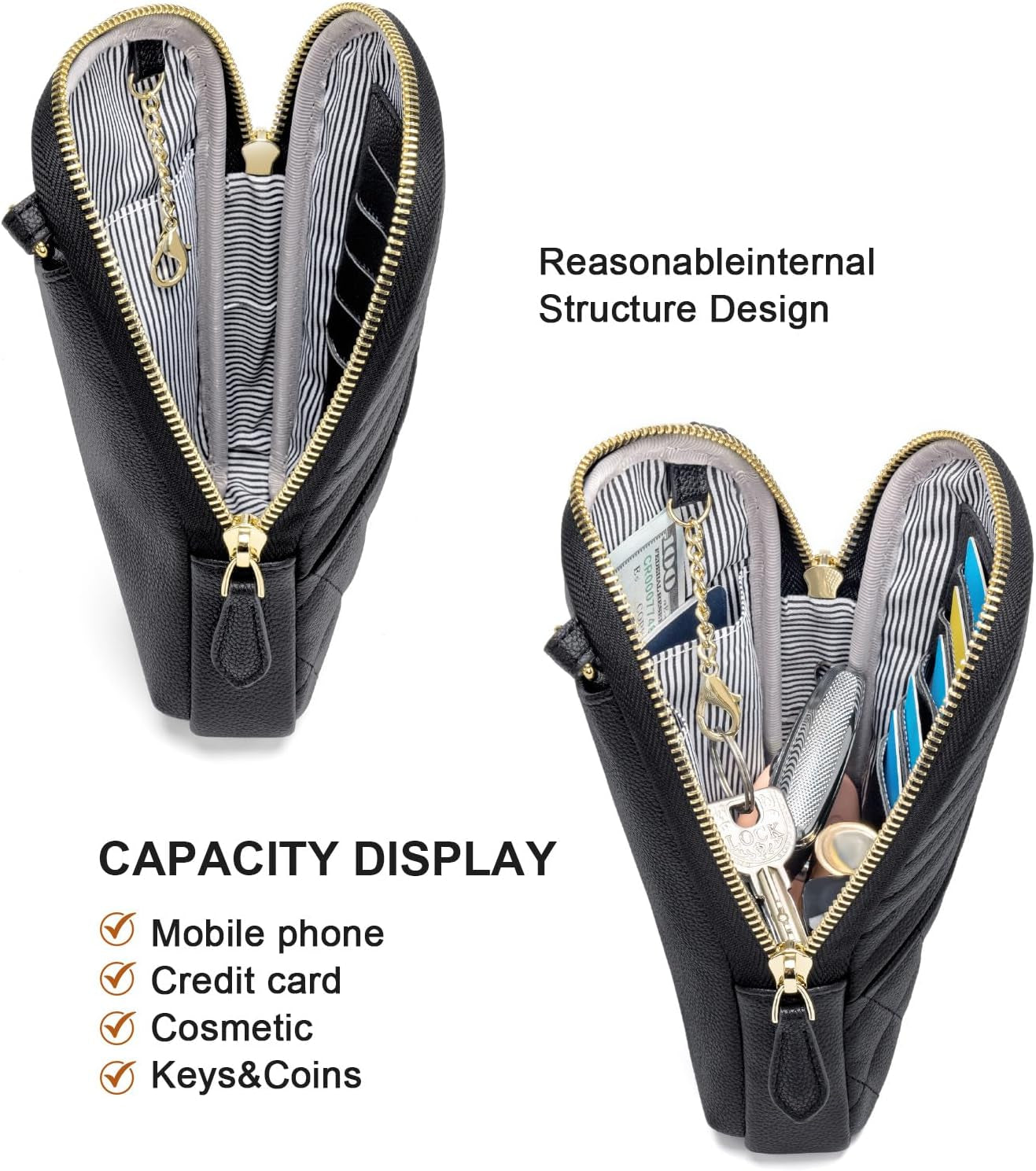 Small Crossbody Bags for Women Vegan Leather Cell Phone Wallet Purses for Women with Double Zipper,Rfid Wallet