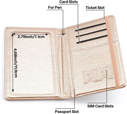 Passport Holder for Travel,Leather Passport Holder RFID Blocking Passport Cover Wallet Passport Case with Pen Holder Passport Holders for Travel Women Men Family Travels Must Haves Essential,Rose Gold