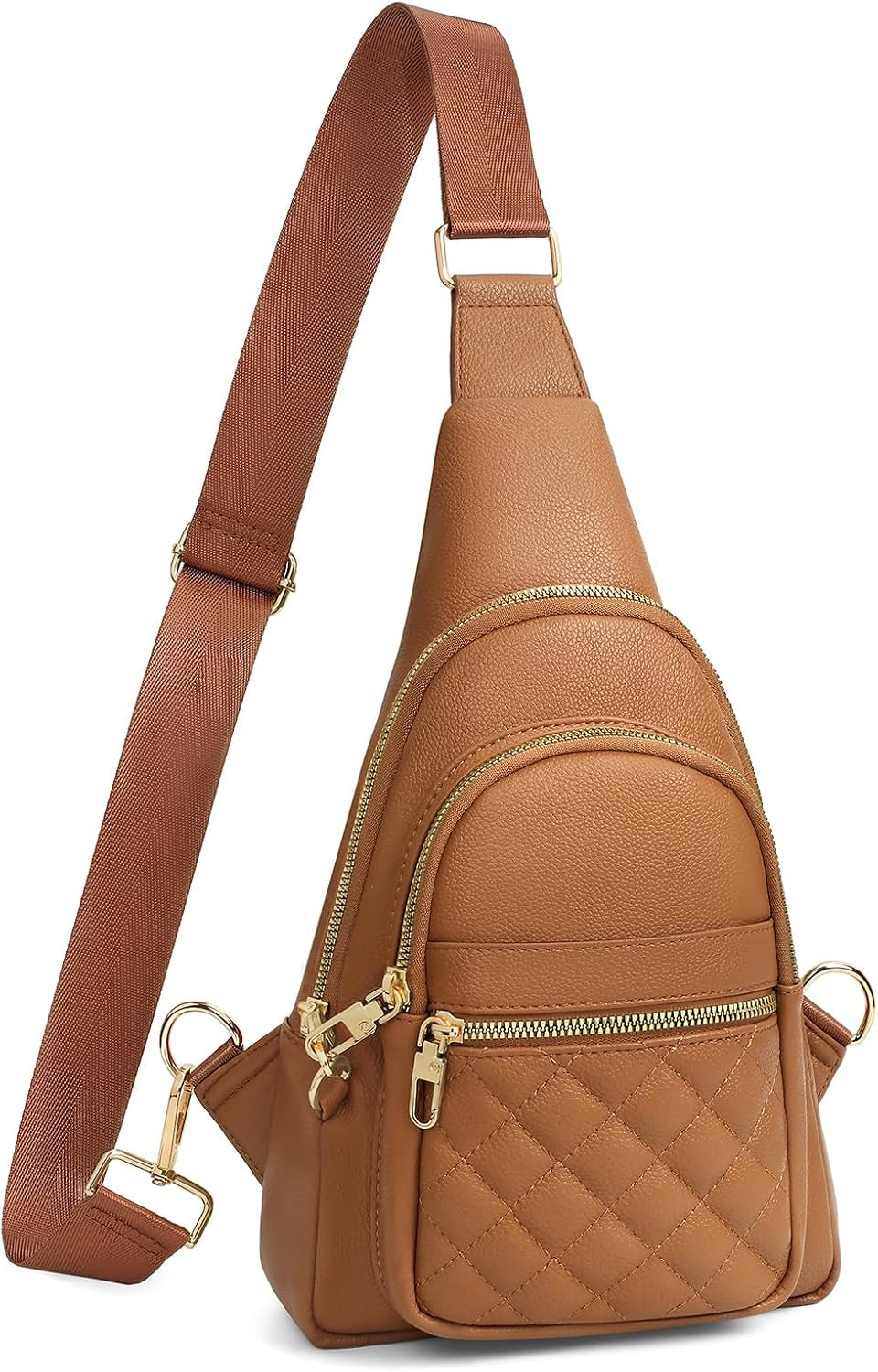 Women Anti-Theft Crossbody Sling Bag, Leather Chest Bag Sling Backpack for Fashion Travel，Light Brown