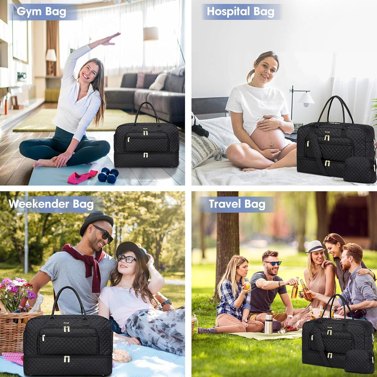 Large Travel Duffle Bags for Women: 35L Weekender Bag with Shoe Compartment