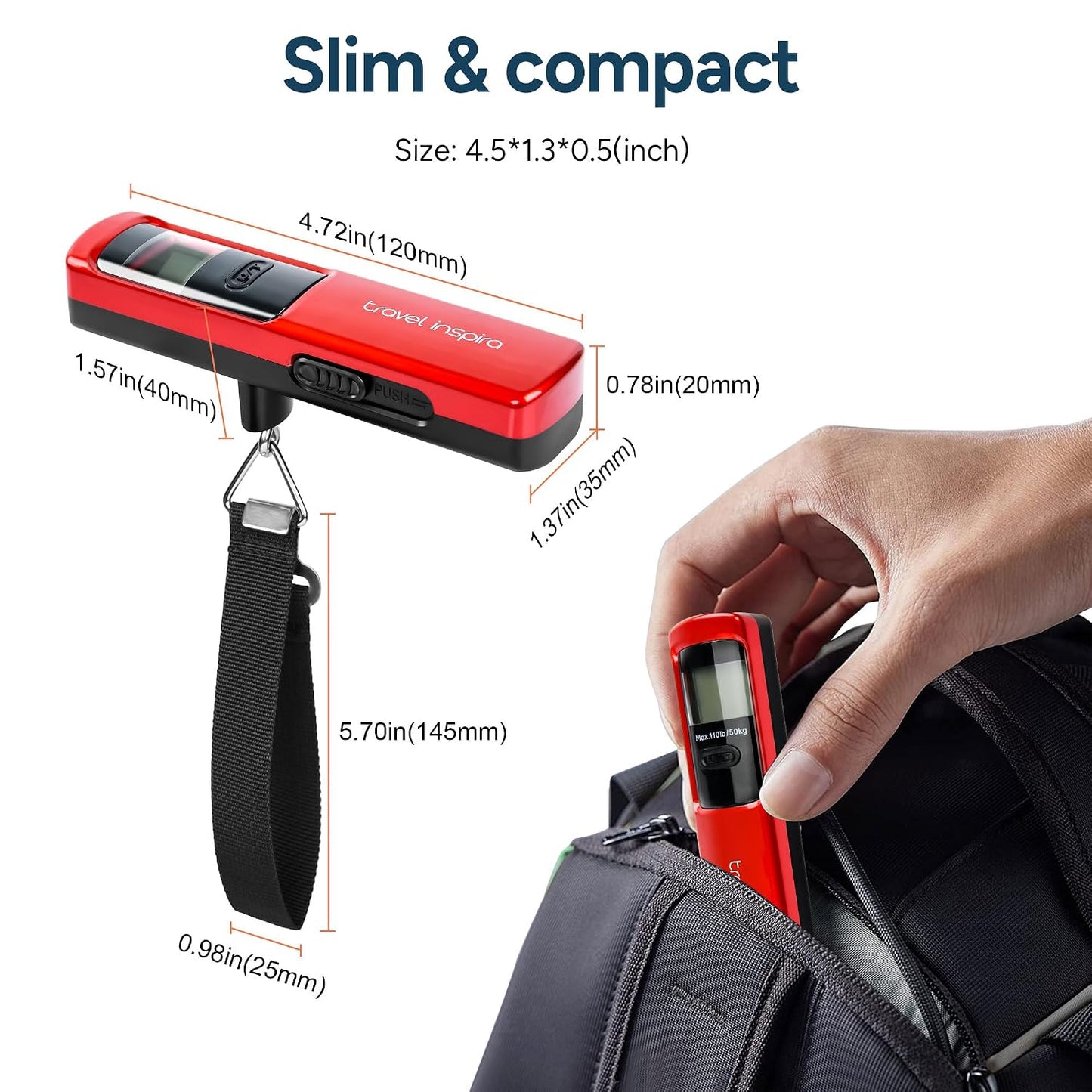 Battery-Free Luggage Scale 110Lb/50Kg Digital Portable