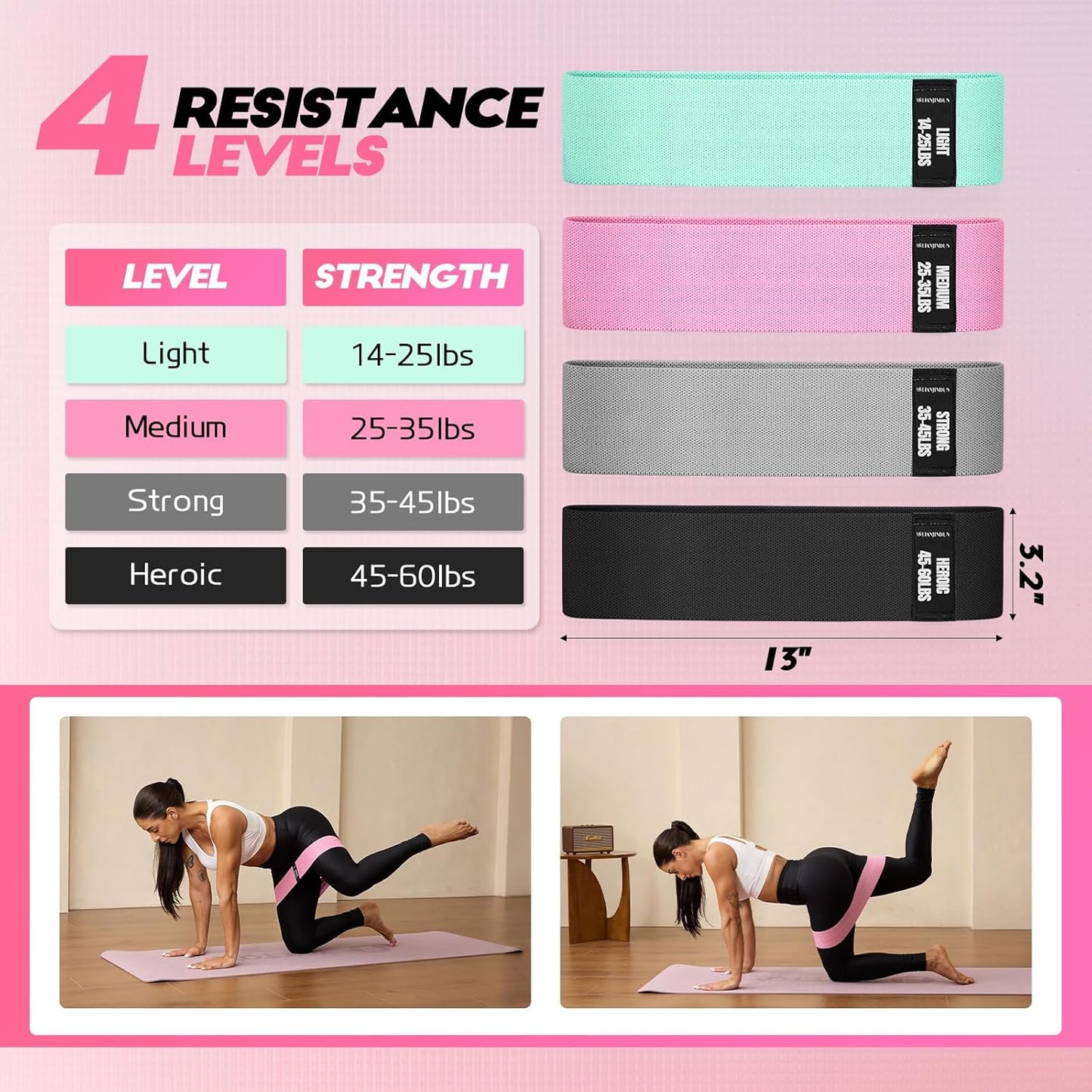 Booty Resistance Bands for Legs & Glutes, Non-Slip Workout Set