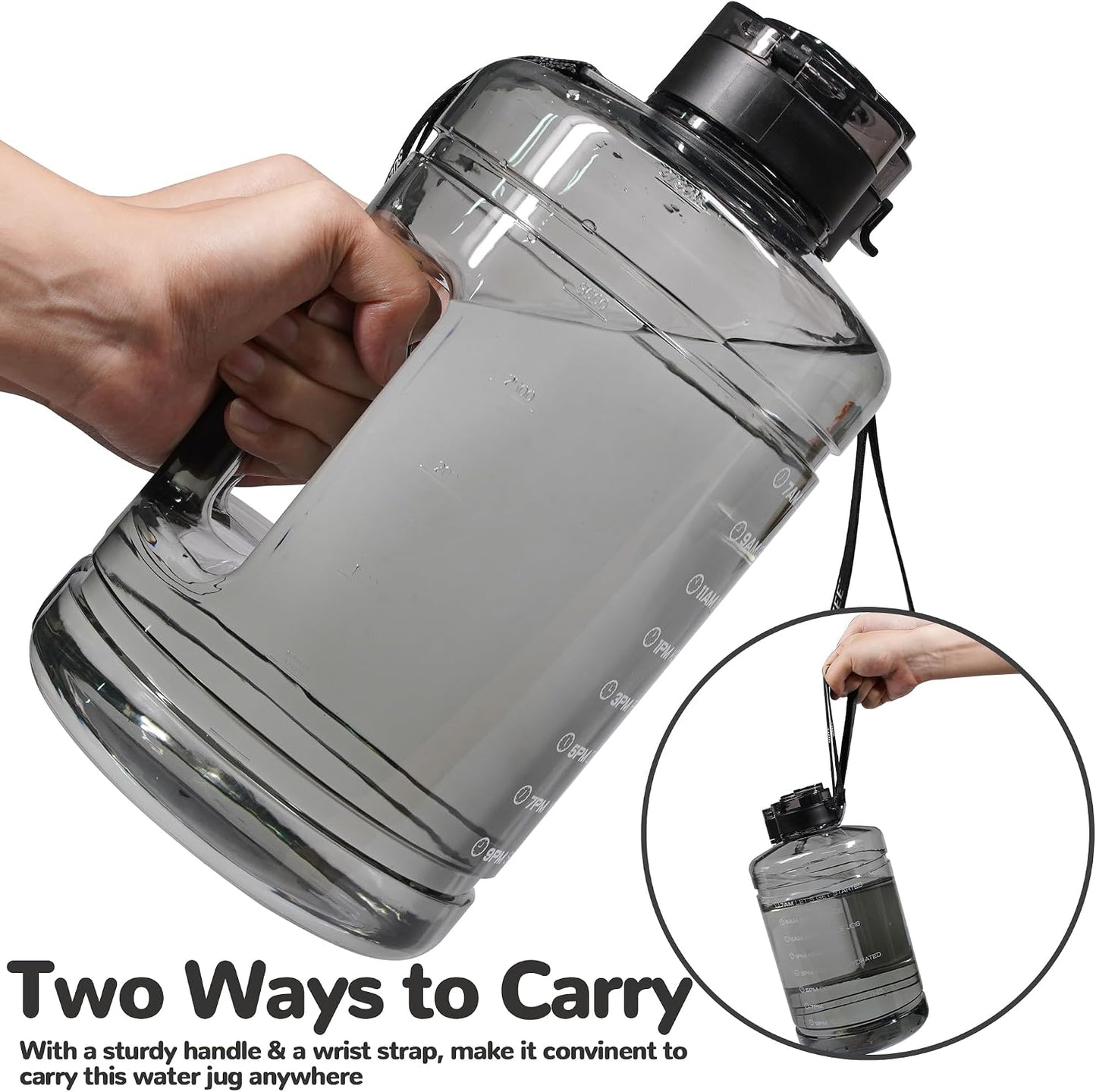 1 Gallon Water Bottle, Water Jug with Motivational Time Marker & Handle