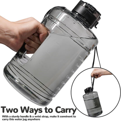 1 Gallon Water Bottle, Water Jug with Motivational Time Marker & Handle