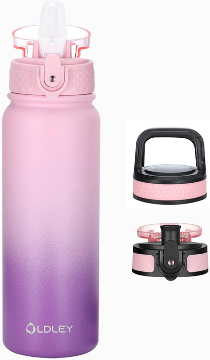 Water Bottles 20 Oz Insulated Water Bottle with Straw 3 Lids,Vacuum Stainless Steel Water Bottles, Leak & Sweat Proof Sport Water Bottle Gym for Kids Adults