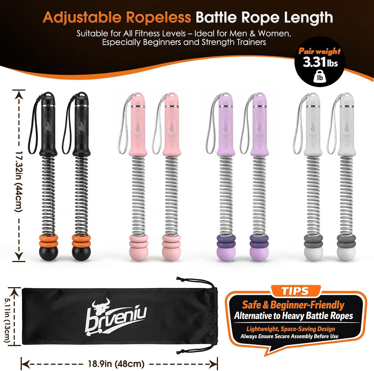 Ropeless Battle Rope Portable Cordless Weighted for Home Gym(Black)