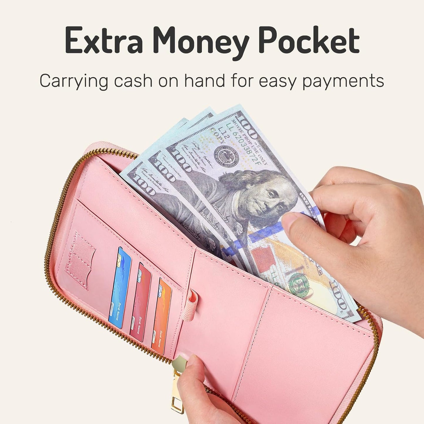 Safe Zipper Passport Holder Cover, Passport Wallet for Travel