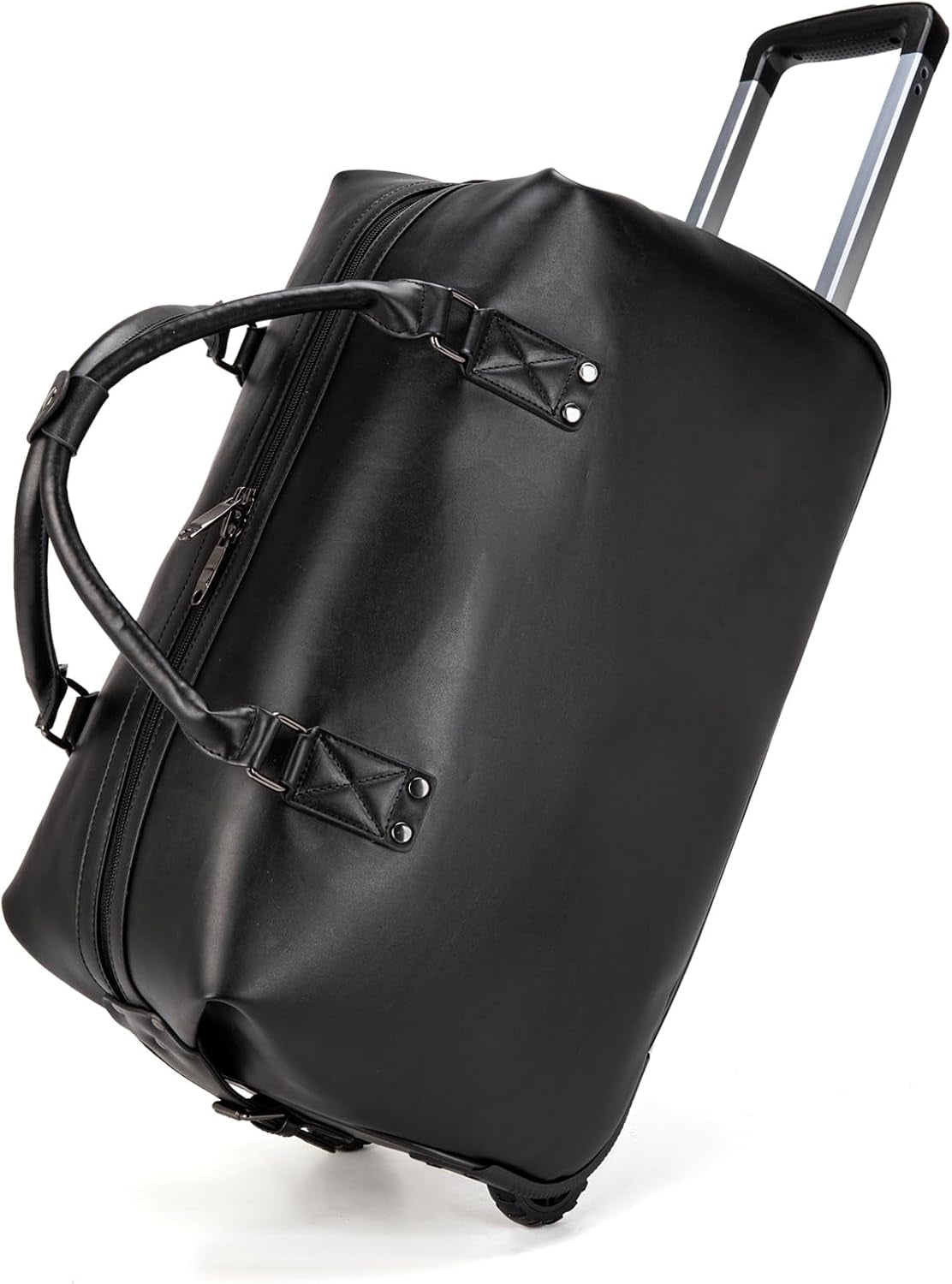 PU Leather Rolling Duffel Bag, Waterproof Weekender with Wheels