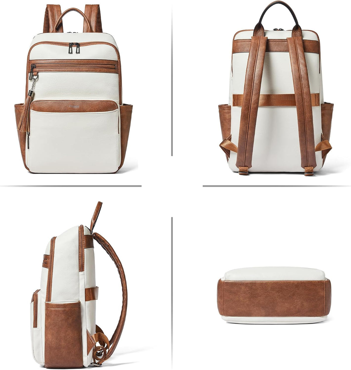 Leather Laptop Backpack for Women,Leather Backpack with Laptop Compartment Fit 15.6 Inch Laptops,Carry-On Travel Backpacks,Casual Daypack for Work Business Weekender College,Beige