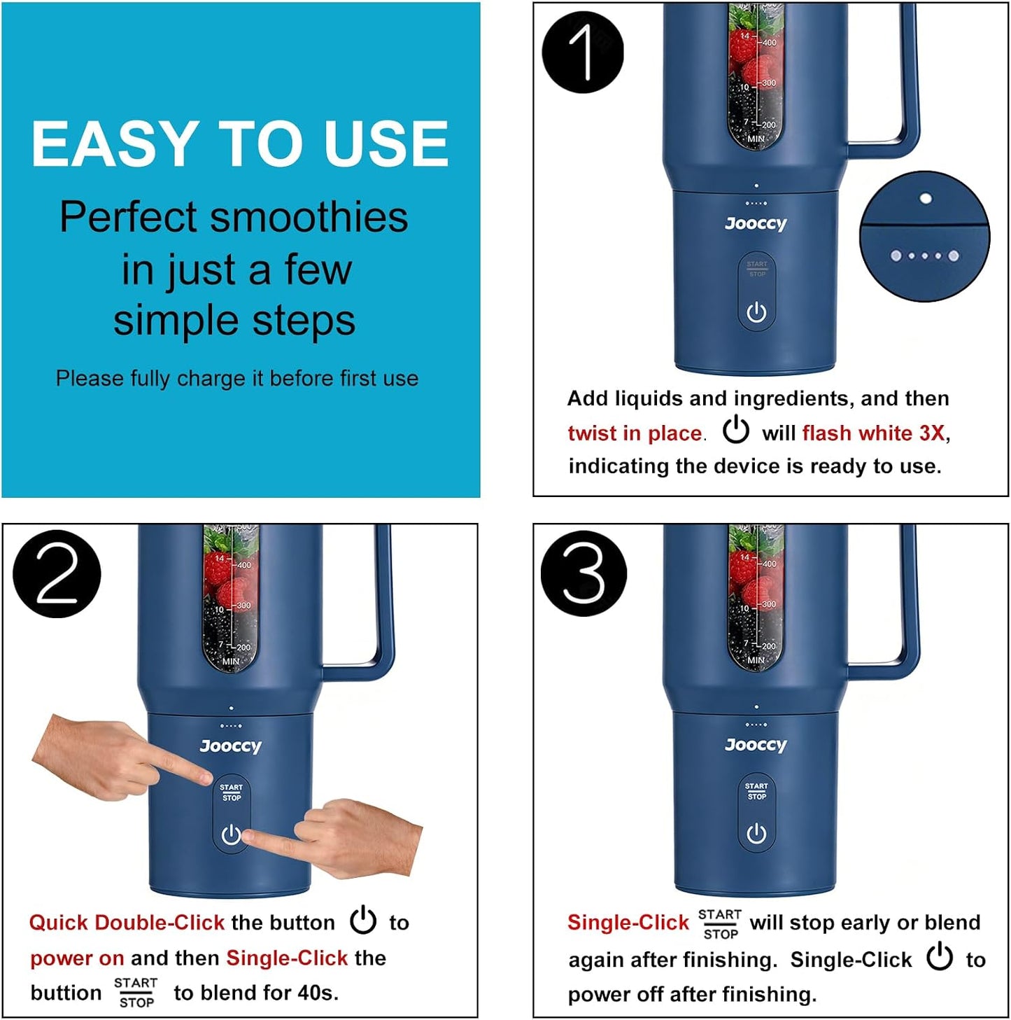 Portable Blender for Smoothie, 18Oz Personal, Cordless Rechargeable