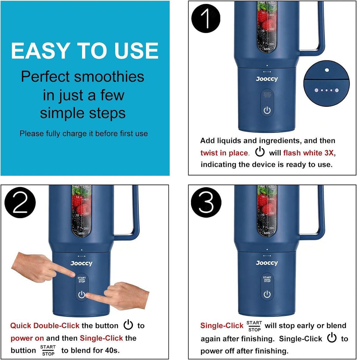 Portable Blender for Smoothie, 18Oz Personal, Cordless Rechargeable