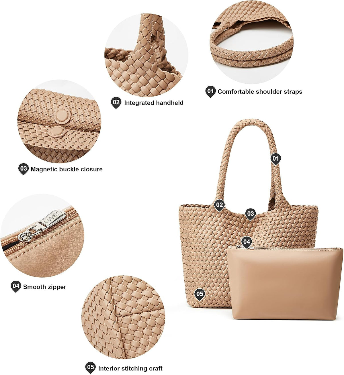 Woven Tote Bag for Women: Vegan Leather Purse for Weekend Travel