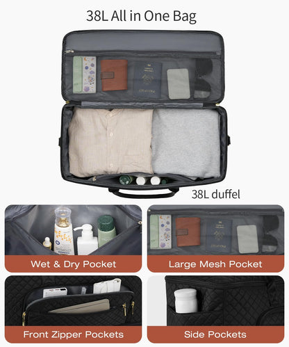 Travel Duffle Bag, Wide Open Large Weekender Bag for Women with Shoe Compartment, Carry on Overnight Bags with Toiletry Bag, Hospital Bag for Women Labor Delivery