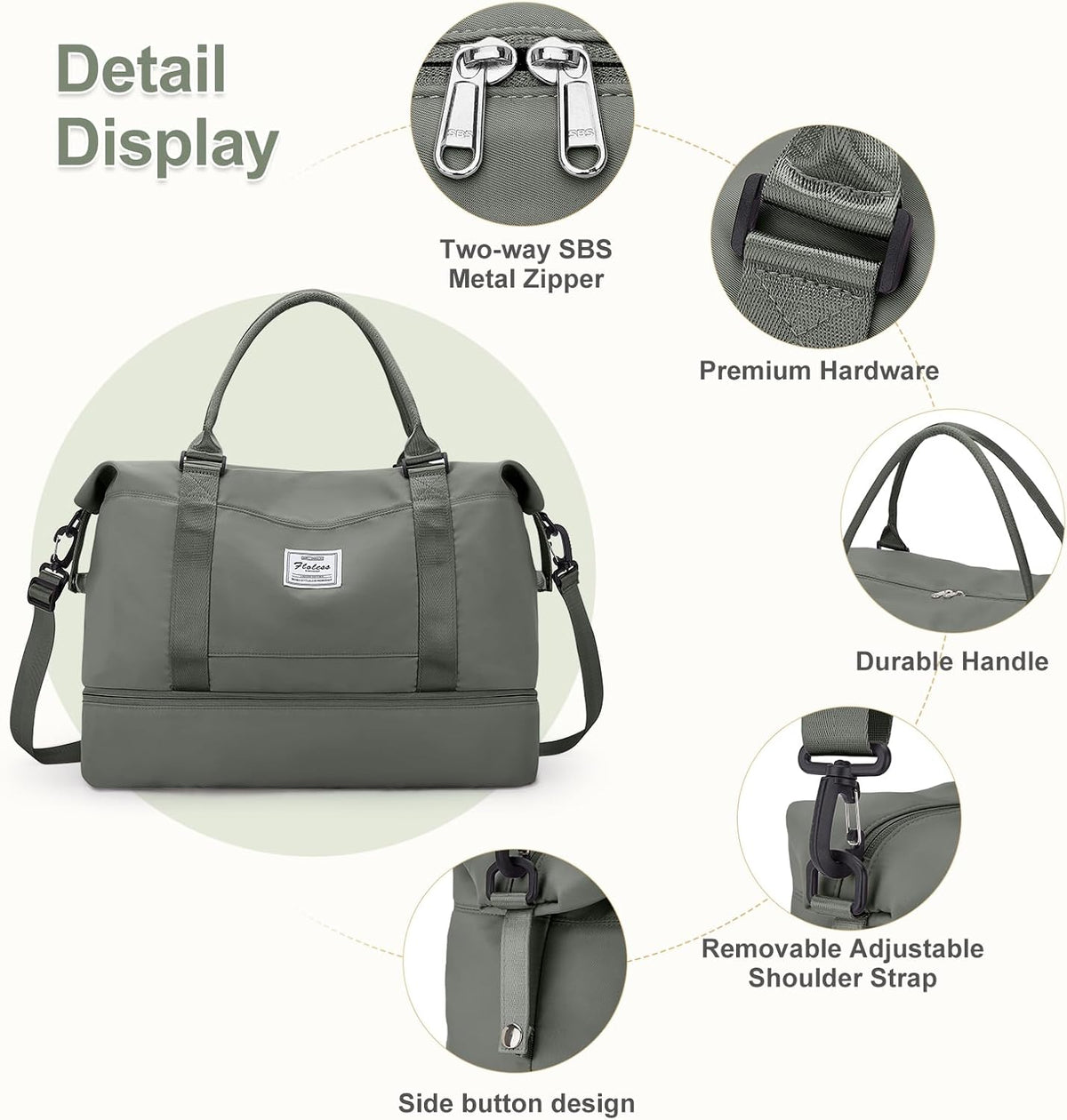Large Weekender Bags for Women, Travel Duffel Bags with Shoe Compartment,Personal Item Travel Carry on Overnight Bag for Women Travel 3Pcs,Olive Green