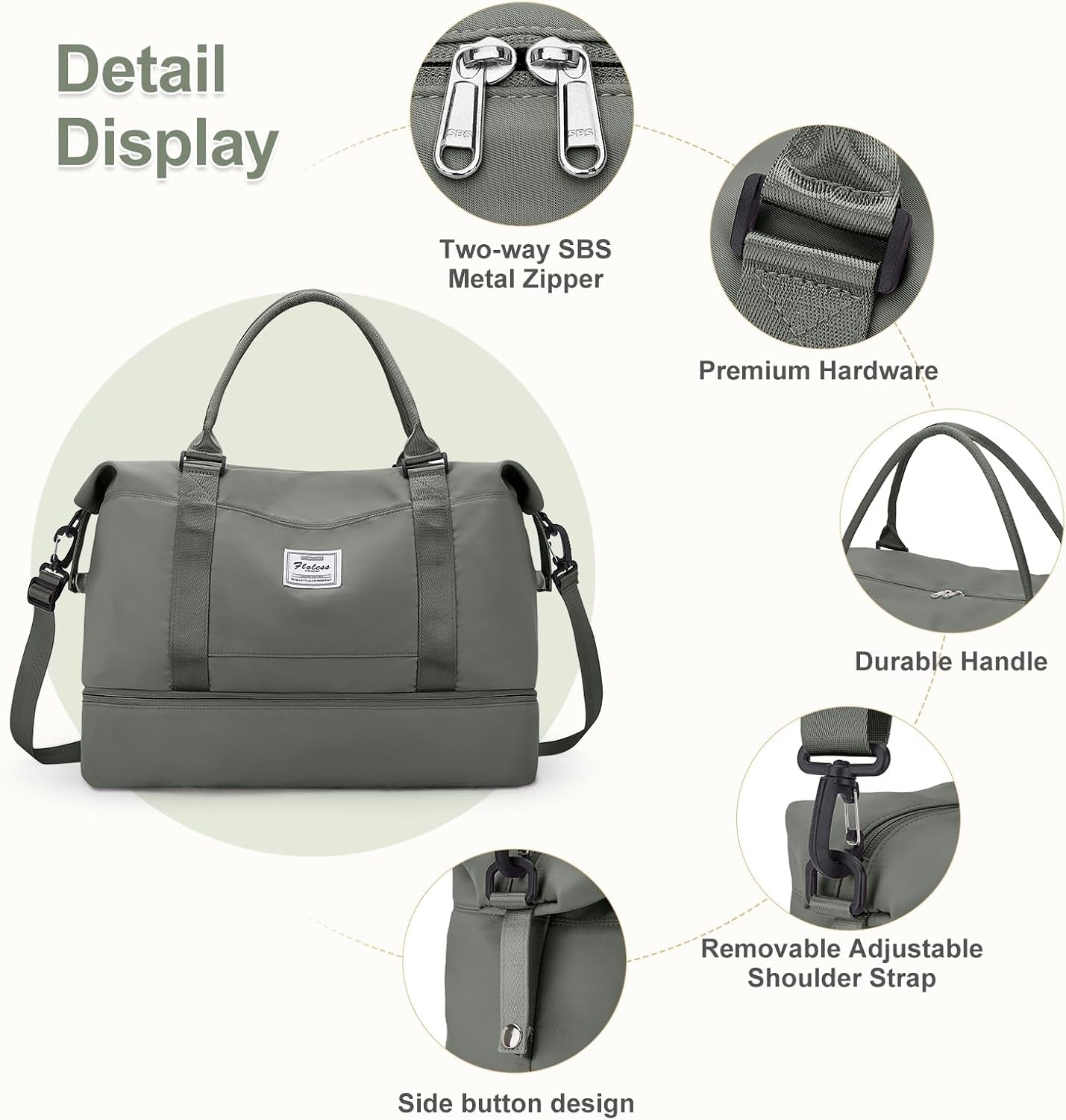 Large Weekender Bags for Women, Travel Duffel Bags with Shoe Compartment,Personal Item Travel Carry on Overnight Bag for Women Travel 3Pcs,Olive Green