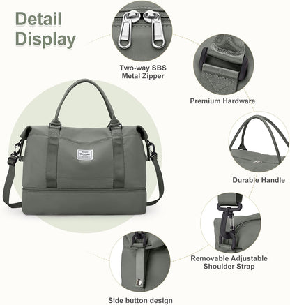 Large Weekender Bags for Women, Travel Duffel Bags with Shoe Compartment,Personal Item Travel Carry on Overnight Bag for Women Travel 3Pcs,Olive Green