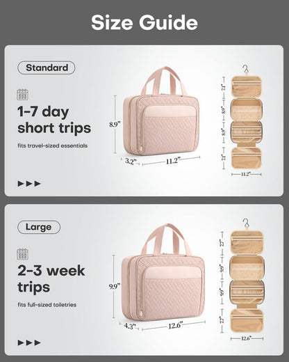 Hanging Travel Toiletry Bag Women Men, Pale Pink, Medium