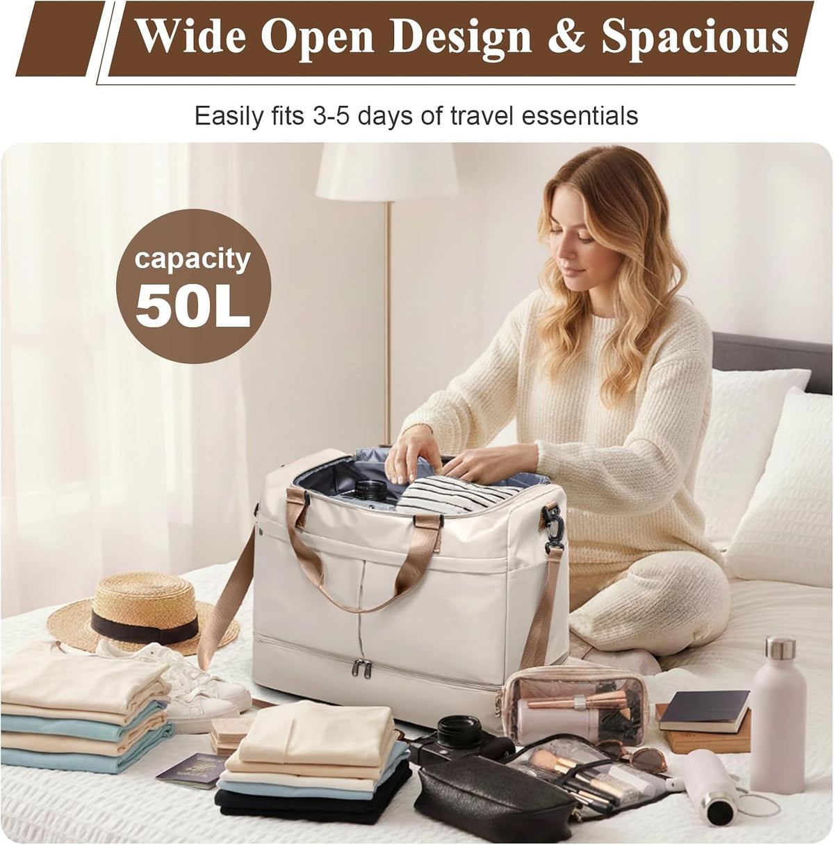 Travel Duffel Bag with Shoe Compartment,Overnight Weekender Bags for Women