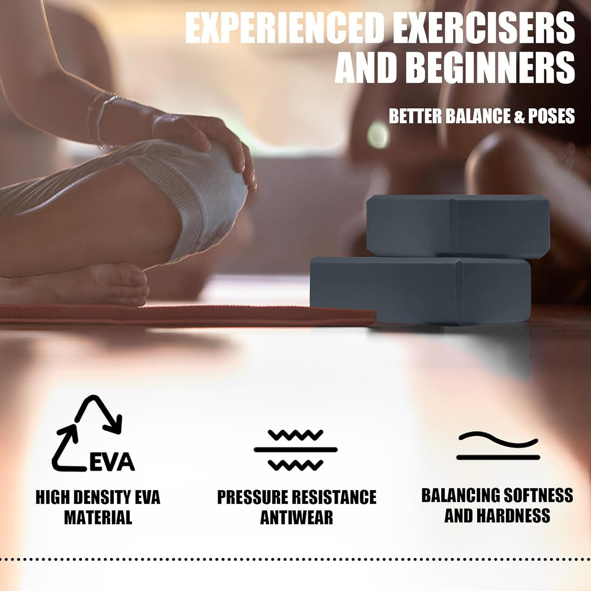 2 Pcs Yoga Blocks, 9X6X3 Inch Foam Blocks for Pilates