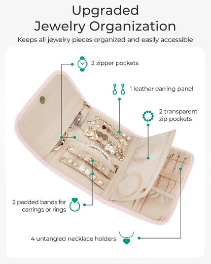 Travel Jewelry Organizer Case, Foldable Jewelry Roll for Necklaces, Earrings, Journey-Rings, Bracelets, Brooches, Portable, Teal