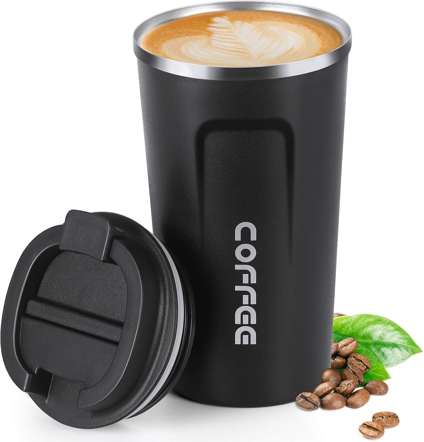 17Oz (510Ml) Vacuum Insulated Coffee Travel Mug, Leakproof Double Wall Stainless Steel Reusable Coffee Cup with Lid for Hot & Cold Drinks, Matte Texture Black