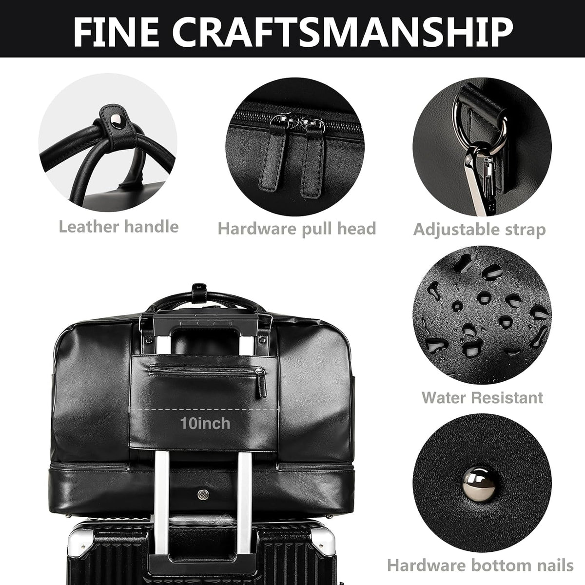 4‑PCS Leather Duffle Bag for Travel, Weekender Overnight Gym Bag Men Women
