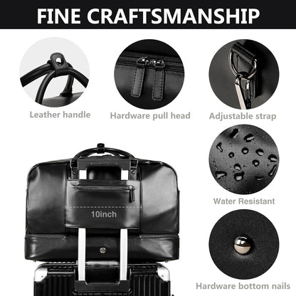 4‑PCS Leather Duffle Bag for Travel, Weekender Overnight Gym Bag Men Women