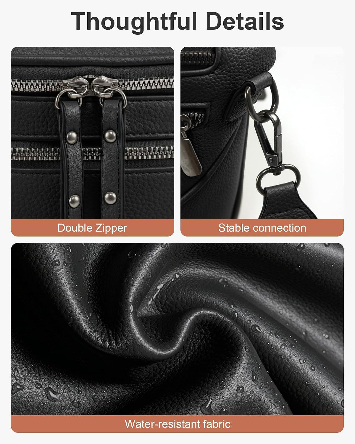Crossbody Bags for Women, Bum Bag with Coin Purse, Vegan Leather Bum Bags for Women Crossbody Shoulder Bag (Black)