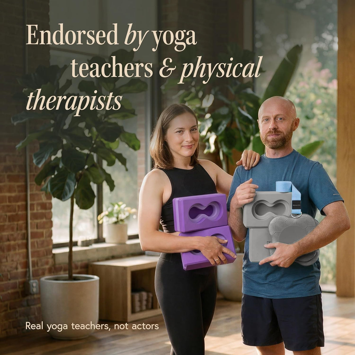 Yoga Blocks Wrist Support; Yoga Blocks 2 Pack with Knee Pads and Strap to Put Less Weight on Wrists; Durable, Versatile Yoga Brick Exercise Block Set, Blocks Yoga