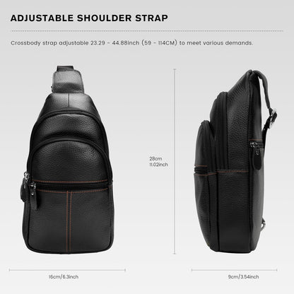 Genuine Leather Sling Crossbody Bag,Fashion Chest,Casual Shoulder Bag for Men Women Work Travel Cycling HB024