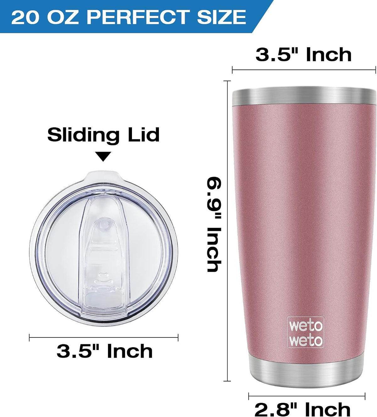 20Oz Insulated Stainless Steel Tumbler, Double Wall Vacuum Travel Coffee Mug, Powder Coated Tumbler Cup (Rose Gold,1)