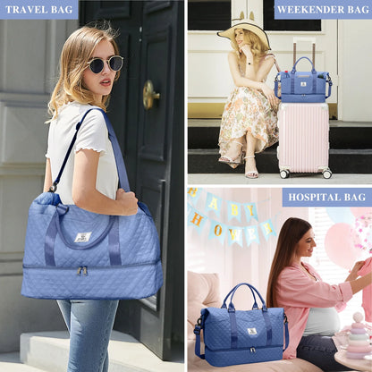 Travel Duffle Bag Weekender Bags for Women with Shoe Compartment Carry on Overnight Bag Gym Duffel Bag with Wet Pocket Hospital Bags for Labor and Delivery