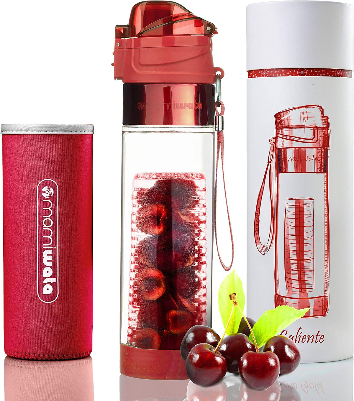 Clear Water Bottle - Shatterproof Not Glass Fruit Infuser Water Bottle, Flip Top 24 Oz BPA Free Tritan Plastic Water Bottle, Pretty Reusable Fruit Infused Water Bottles for Women with Sleeve