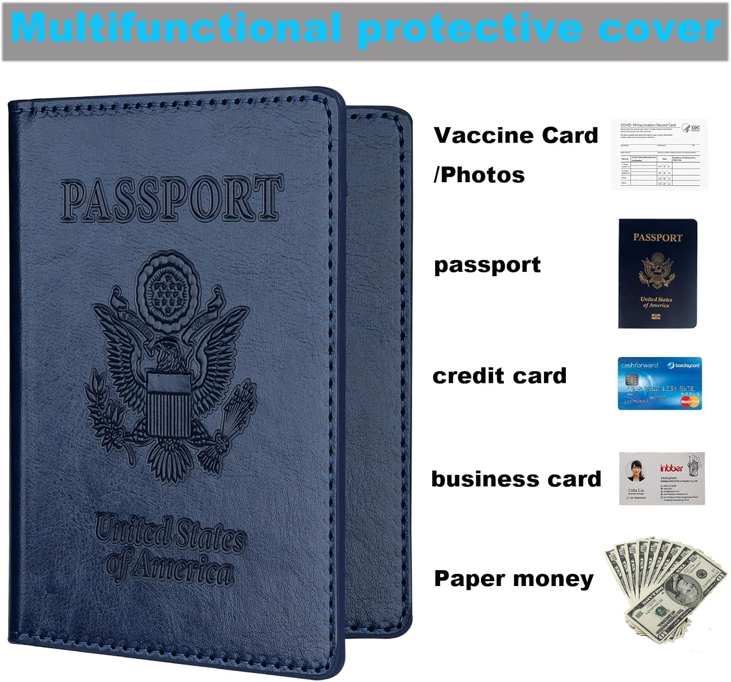 Passport Holder 2Pcs, Passport Cover Wallet Case for Women Men Family, Passports Book Holders Travel Must Haves Cruise Ship Essentials (Dark Blue & Wine Red)