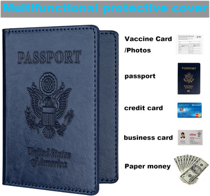 Passport Holder 2Pcs, Passport Cover Wallet Case for Women Men Family, Passports Book Holders Travel Must Haves Cruise Ship Essentials (Dark Blue & Wine Red)