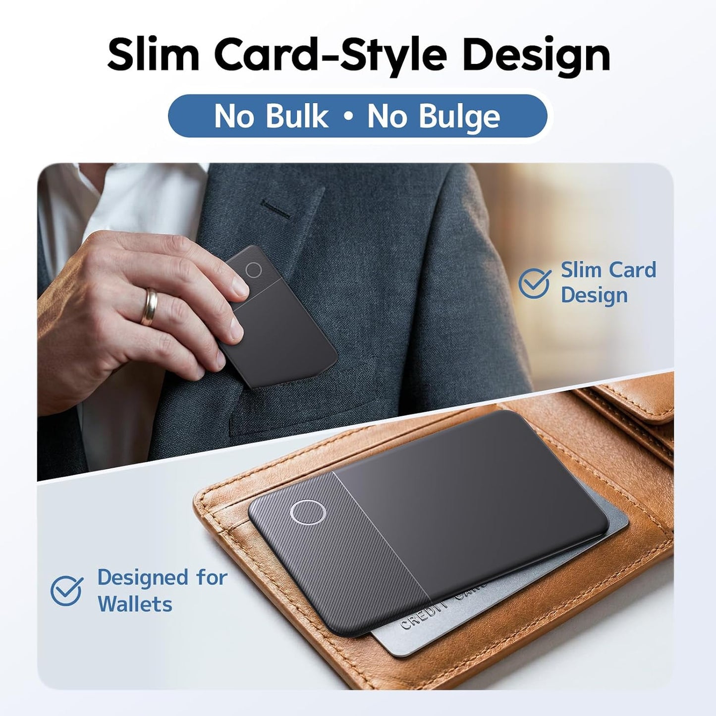 Apple Find My Wallet Tracker Card, Rechargeable Slim Bluetooth Wallet Finder for Iphone, Item Locator for Wallet, Keys, Passport & Luggage, Ios Only, Black