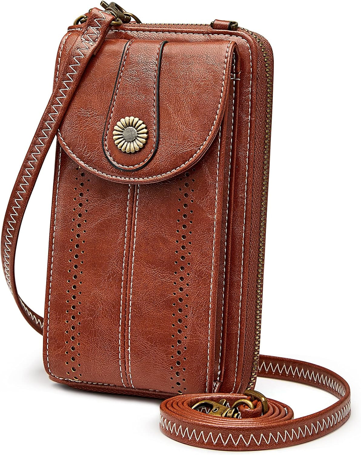 Women RFID Blocking Crossbody Cell Phone Purse PU Leather Wallet