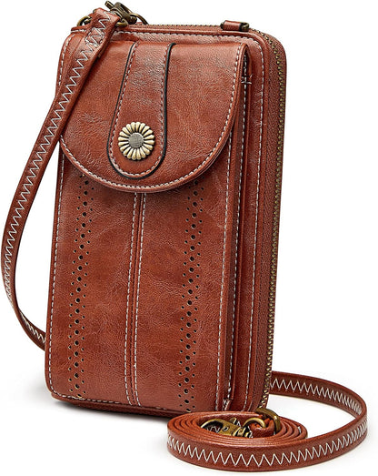 Women RFID Blocking Crossbody Cell Phone Purse PU Leather Wallet