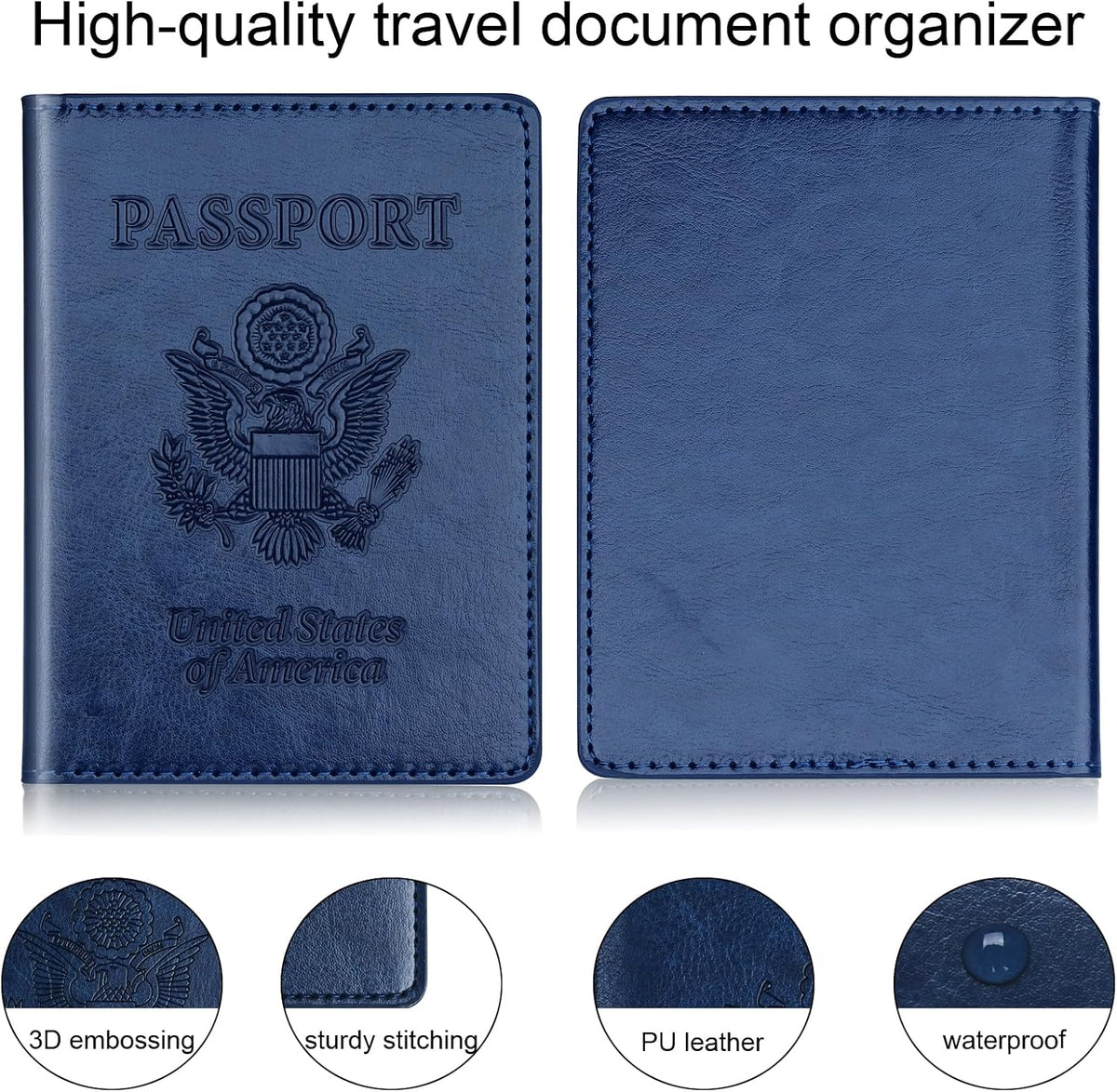 Passport Holder 2Pcs, Passport Cover Wallet Case for Women Men Family, Passports Book Holders Travel Must Haves Cruise Ship Essentials (Dark Blue & Wine Red)