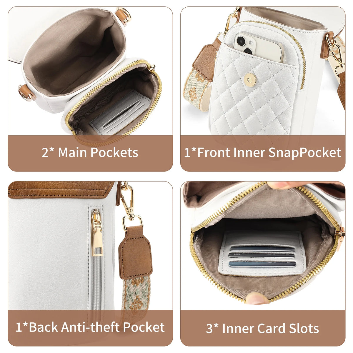 Crossbody Bags for Women Trendy Leather Triple Compartment Cell Phone Shoulder Wallet Purses with Card Slots