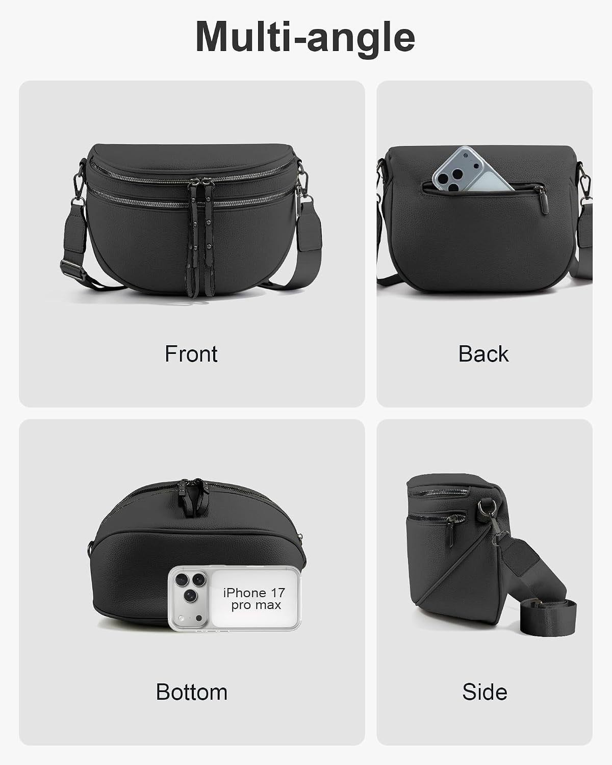 Crossbody Bags for Women, Bum Bag with Coin Purse, Vegan Leather Bum Bags for Women Crossbody Shoulder Bag (Black)